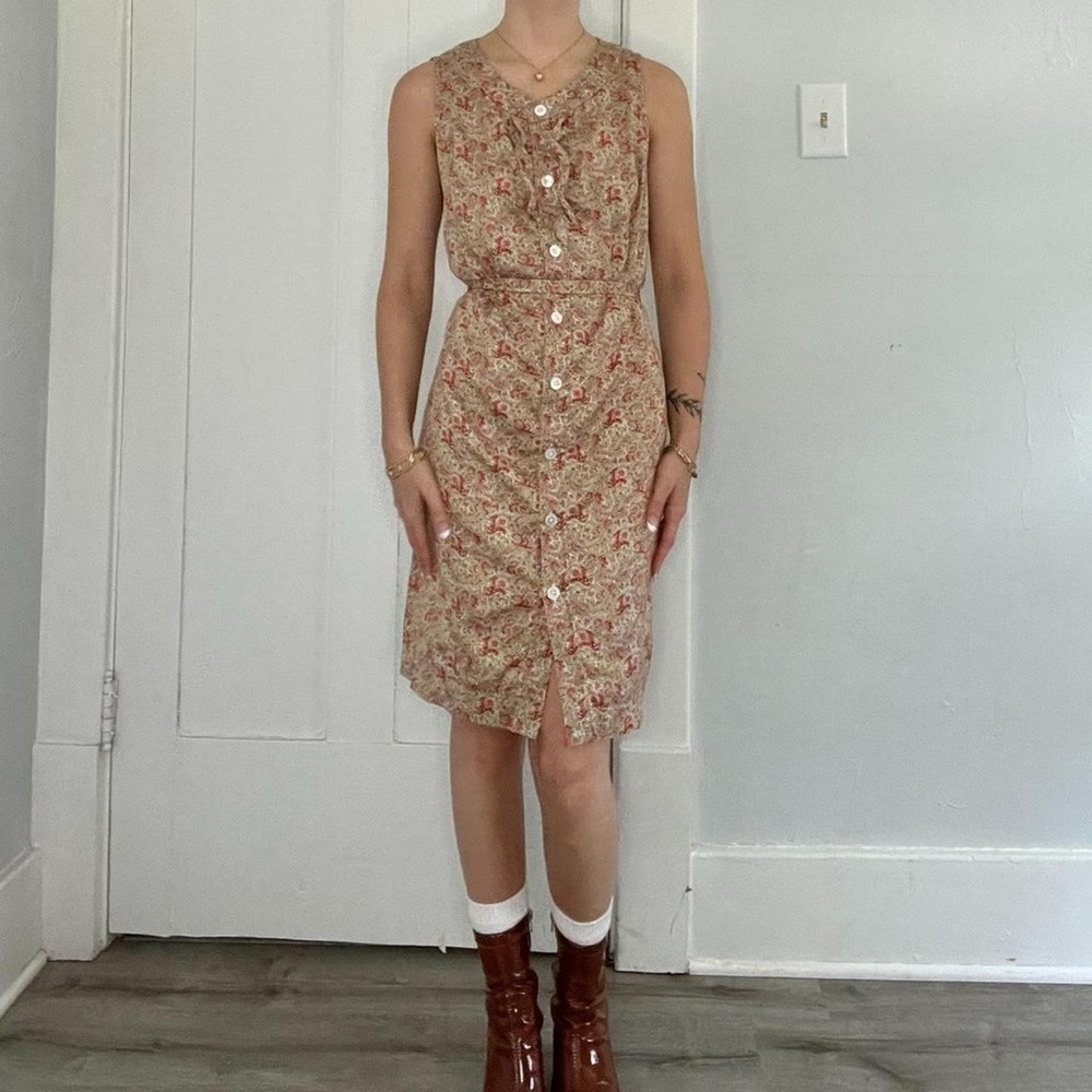 Talbots Vintage Size 4P Sleeveless Frill Paisley Button Down Sheath Dress
